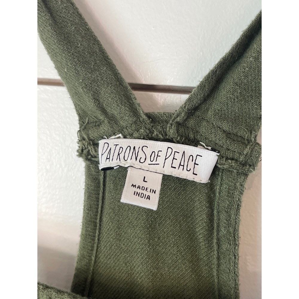 Patrons of Peace Green Cotton Shortalls Boho Overalls Women Large - Picture 2 of 8